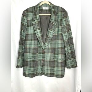 Alfred Dunner Mint Green and Charcoal Plaid Jacket
